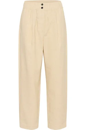 Saint Tropez Straight Trousers, female, , Size: XL Elegant Cropped Pants Irish Cream Melange