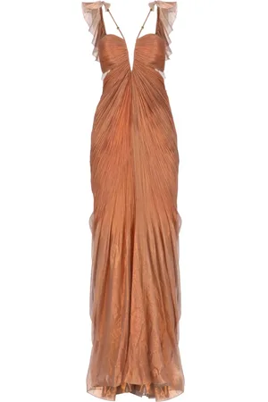 MARIA LUCIA HOHAN Gowns, female, , Size: M Bronze Silk Dress with Ruffles