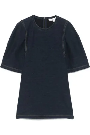 tibi T-Shirts, female, , Size: S Denim Sculpted Shrunken T-Shirt