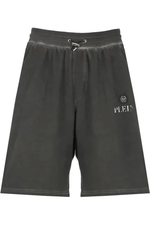 Philipp Plein Casual Shorts, male, , Size: XL Grey Cotton Shorts with Metallic Logo