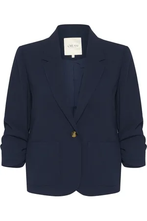 Cream Blazers, female, , Size: L Navy Blazer with ¾ Sleeves and V-Neck