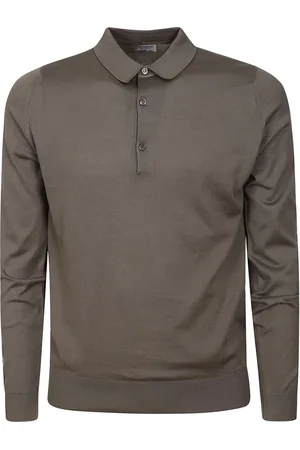 JOHN SMEDLEY Polo Shirts, male, , Size: M Brown Knit Polo Shirt with Button Closure