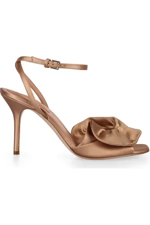 Alberta Ferretti High Heel Sandals, female, , Size: 8 US Ruffled Satin Sandals with Adjustable Strap