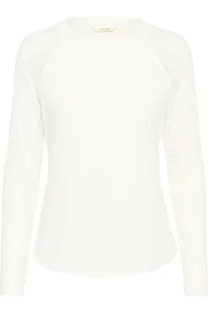 Cream Long Sleeve Tops, female, , Size: XL Embroidered Long Sleeve T-Shirt Snow