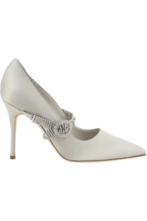 Manolo Blahnik Pumps, female, , Size: 6 US Elegant Silk Satin Pumps with Jeweled Strap