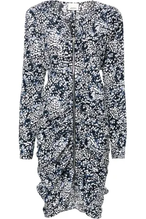 Isabel Marant Midi Dresses, female, , Size: XS Midnight Blue Abstract Pattern Silk Dress