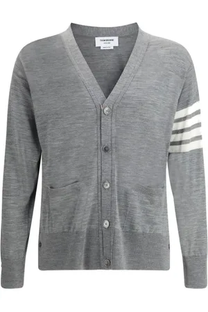 Thom Browne Cardigans, male, , Size: M Striped Cuffs Wool Cardigan