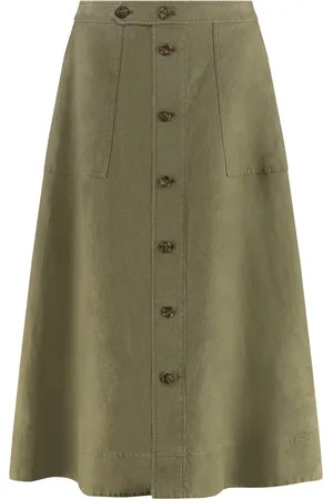 Ralph Lauren Midi Skirts, female, , Size: XS Button Front A-Line Hemp Skirt
