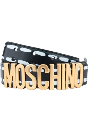 Moschino Belts, female, , Size: S Leather Belt with Gold Metal Branding