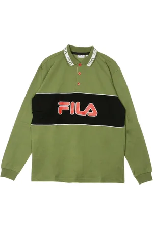 Fila Polo Shirts, male, , Size: L Long Sleeve Polo in Deep Lichen Green/Black/White
