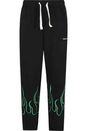 Vision Of Super Sweatpants, male, , Size: L Green Flames Embroidered Pants