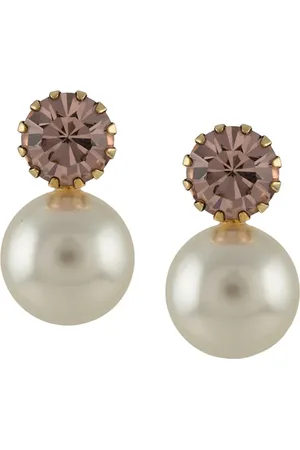 Jennifer Behr Earrings, female, , Size: ONE SIZE Crystal Pearl Earrings with Engraved Logo