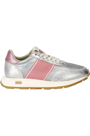 Philippe model Sneakers, female, , Size: 7 US Silver Leather Sneakers with Pink Details