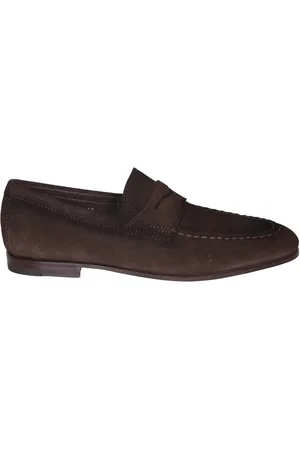 santoni Loafers, male, , Size: 9 US Suede Loafer with Hand Stitching