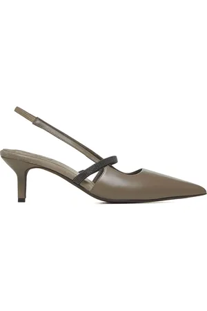Brunello Cucinelli Pumps, female, , Size: 8 US Taupe Leather Slingback Pumps with Monili Embellishment