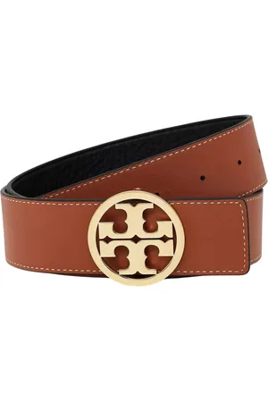 Tory Burch Belts, female, , Size: M Reversible Black Leather Belt with Gold Buckle