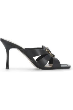 Pinko Heeled Mules, female, , Size: 8 US Nappa Leather Sandals with Heel and Bird Detail