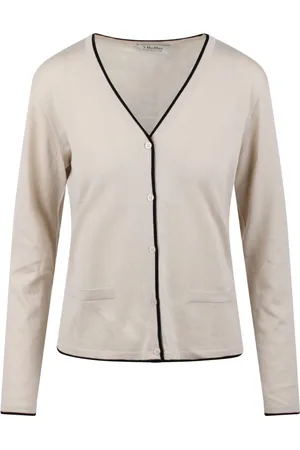 Max Mara Cardigans, female, , Size: XL Contrast Trim Wool V-Neck Cardigan