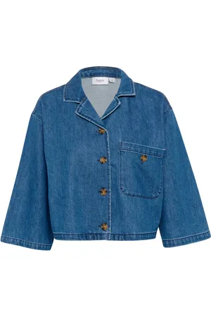 Saint Tropez Denim Jackets, female, , Size: XS Denim Shirt with ¾ Sleeves and Pocket