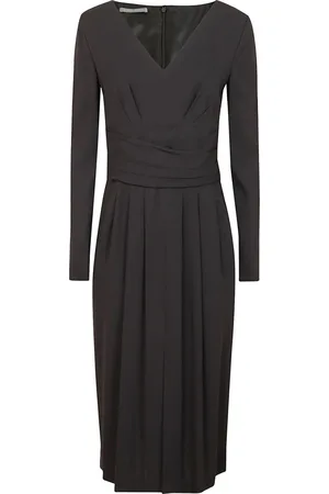 Alberta Ferretti Midi Dresses, female, , Size: M V-Neck Crepe Dress with Pleated Waist