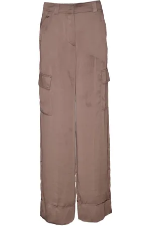 MARELLA Wide Trousers, female, , Size: XS Satin Cargo Pants with Zipper Closure