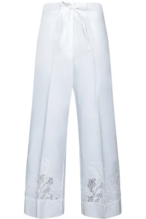 P.A.R.O.S.H. Straight Trousers, female, , Size: XS Cotton Wide-leg Pants with Floral Embroideries