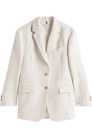Tommy Hilfiger Blazers, female, , Size: 2XS Relaxed Linen Blazer with Pinstripe