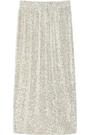 Max Mara Midi Skirts, female, , Size: M Silver Tulle Sequin Embellished Midi Skirt