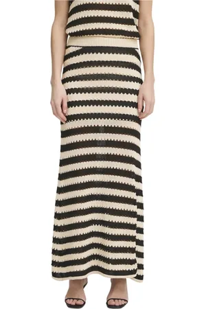 Ichi Maxi Skirts, female, , Size: XL Soft Knit Skirt /Almond Milk Stripe