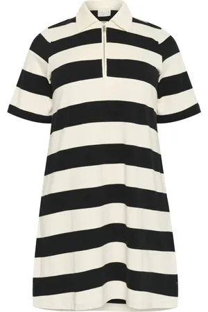 Kaffe Short Dresses, female, , Size: L Striped Polo Dress with Zipper Closure