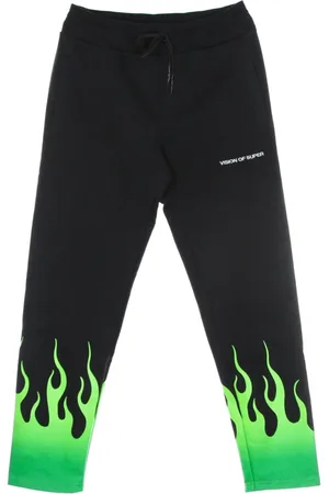 Vision Of Super Sweatpants, male, , Size: XL Green Shaded Flames Lightweight Tracksuit Pants
