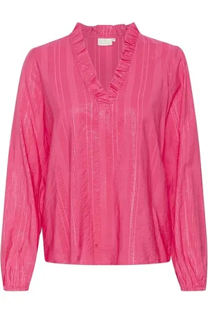 Kaffe Blouses, female, , Size: S Feminine Raspberry Blouse with Ruffle Detail
