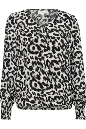 Kaffe Blouses, female, , Size: XL Leopard Print Blouse with V-Neck