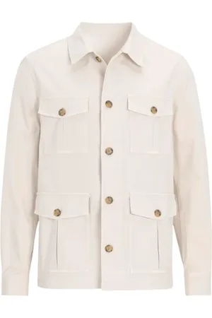 Oscar Jacobson Light Jackets, male, , Size: XL White Safari Cotton Stretch Overshirt