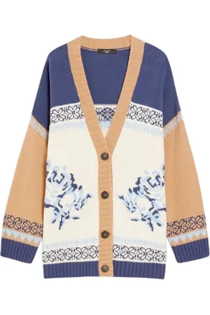 Max Mara Cardigans, female, , Size: M Patterned Cotton Cardigan with V-Neck