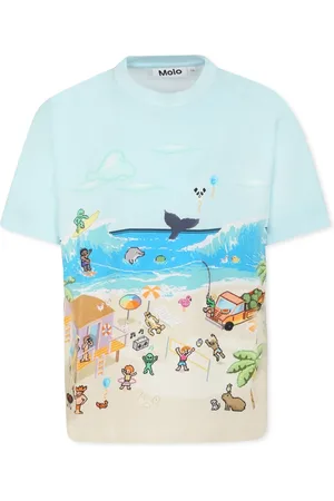 Molo T-Shirts, unisex, , Size: 2 Y Pixel Beach Print Cotton T-Shirt