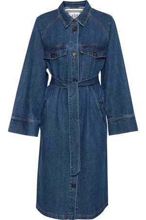Saint Tropez Single-Breasted Coats, female, , Size: S Oversized Denim Coat with Waist Tie