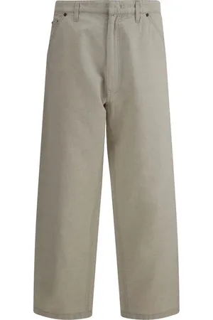 Prada Straight Trousers, male, , Size: S Wide-leg Cotton Pants with Logo Plaque