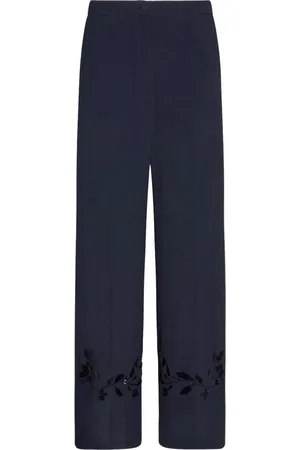 Elena Miro Wide Trousers, female, , Size: L Embroidered Viscose Crepe Trousers