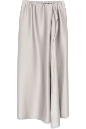Giorgio Armani Midi Skirts, female, , Size: S Elasticated Waistband Grey Skirt Ruffled Detailing