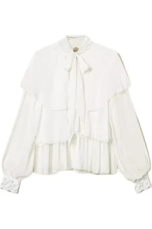 Twin-Set Blouses, female, , Size: XS Ruffled Georgette Blouse with Lace Details