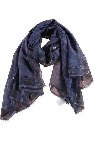 Faliero Sarti Scarves, female, , Size: ONE SIZE Silk Blend Fringed Jeans Print Stole