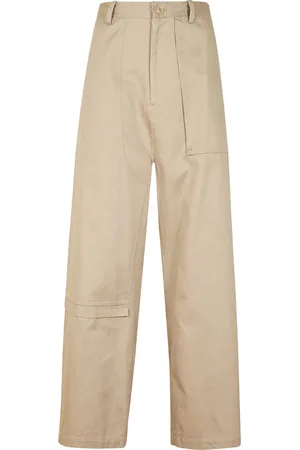 YOHJI YAMAMOTO Straight Trousers, female, , Size: M Beige Cotton Gabardine Asymmetric Pants