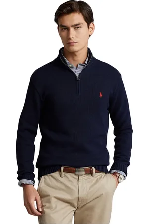 Ralph Lauren Turtlenecks, male, , Size: S Cotton Sweater with Zip Collar