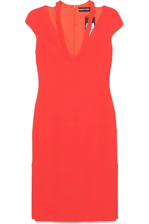 DAVID KOMA Midi Dresses, female, , Size: S Sunset Orange V-Neck Cut-Out Dress