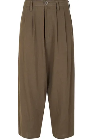 YOHJI YAMAMOTO Straight Trousers, female, , Size: L Cotton Linen Khaki Pants
