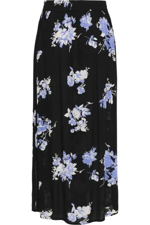 Kaffe Midi Skirts, female, , Size: L Floral A-line Skirt Black/Blue