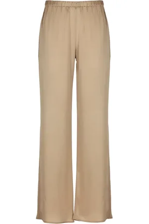 ANTONELLI Wide Trousers, female, , Size: L Silk Beige Trousers with Elastic Waist