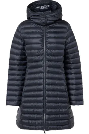 Moncler Down Jackets, female, , Size: S Long Hooded Down Jacket Navy