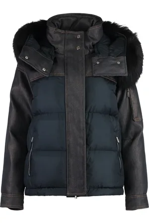 MOORER Down Jackets, female, , Size: XS Fur Trim Hood Parka with Denim Inserts